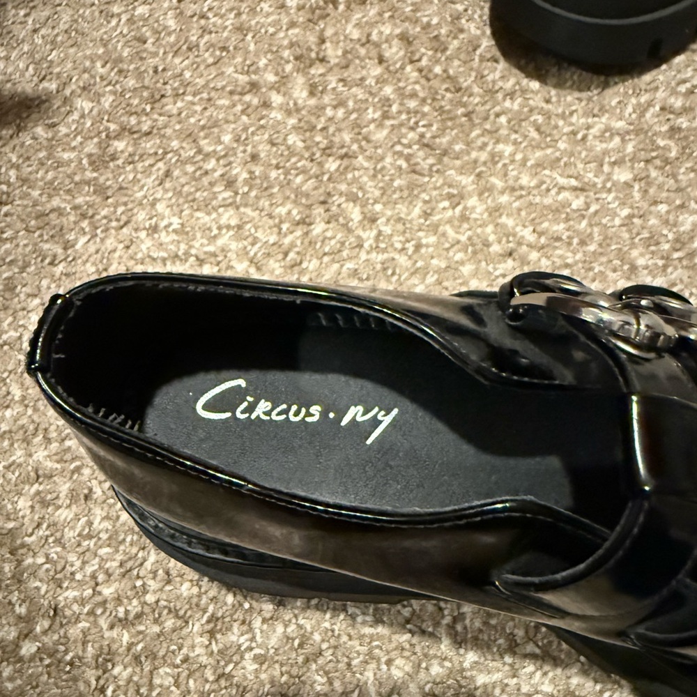 Circus by Sam Edelman Black Patent Mary Jane Loafers with Silver Buckles - Picture 2 of 4